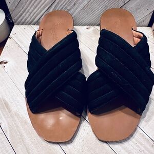 Madewell‎ 1937 Black Suede Criss Cross Strap Slide Sandals Women's Size 7.5